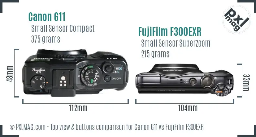 Canon G11 vs FujiFilm F300EXR top view buttons comparison Canon G11 vs FujiFilm F300EXR top view buttons comparison