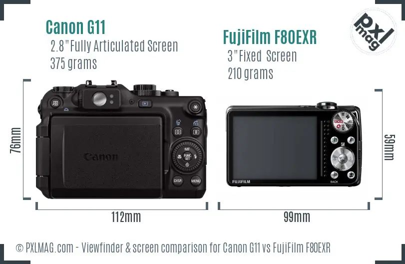 Canon G11 vs FujiFilm F80EXR Screen and Viewfinder comparison