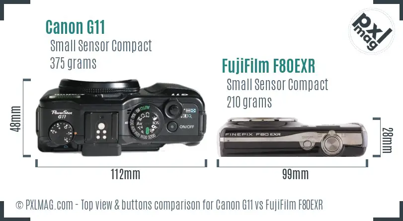Canon G11 vs FujiFilm F80EXR top view buttons comparison