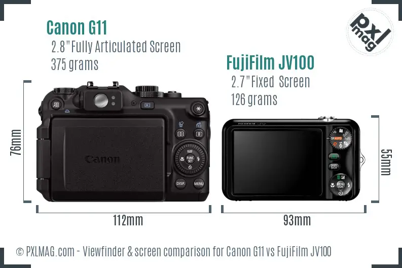 Canon G11 vs FujiFilm JV100 Screen and Viewfinder comparison