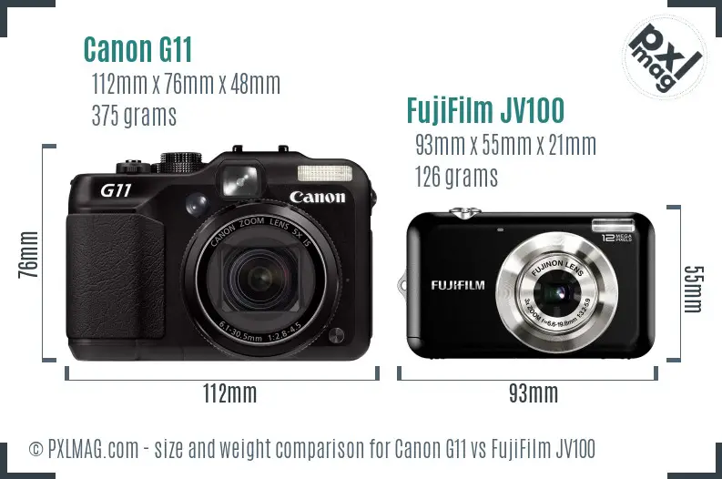 Canon G11 vs FujiFilm JV100 size comparison