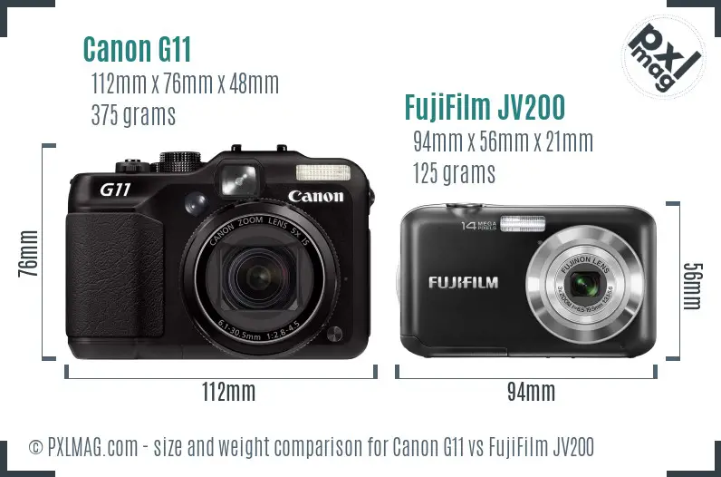 Canon G11 vs FujiFilm JV200 size comparison