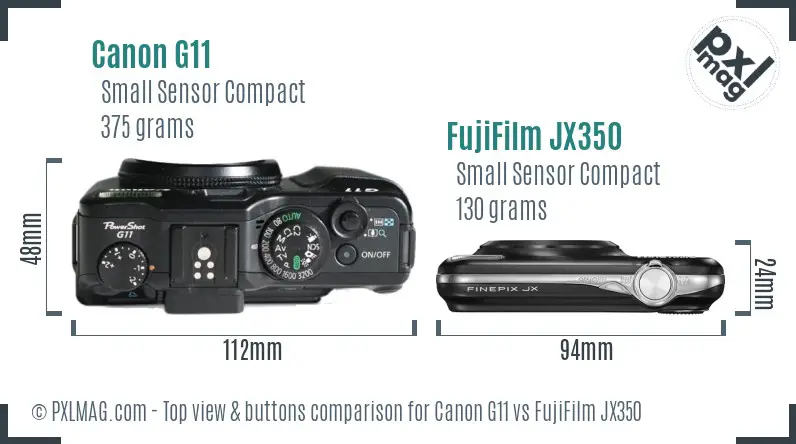Canon G11 vs FujiFilm JX350 top view buttons comparison Canon G11 vs FujiFilm JX350 top view buttons comparison