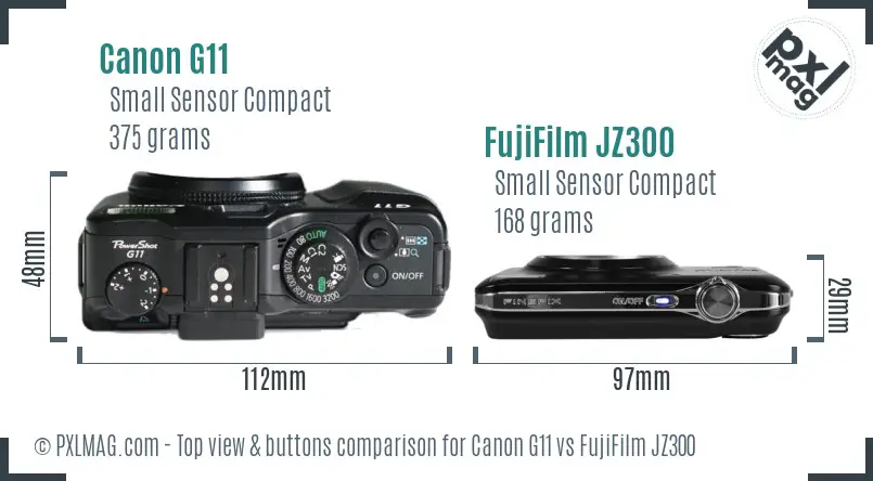 Canon G11 vs FujiFilm JZ300 top view buttons comparison