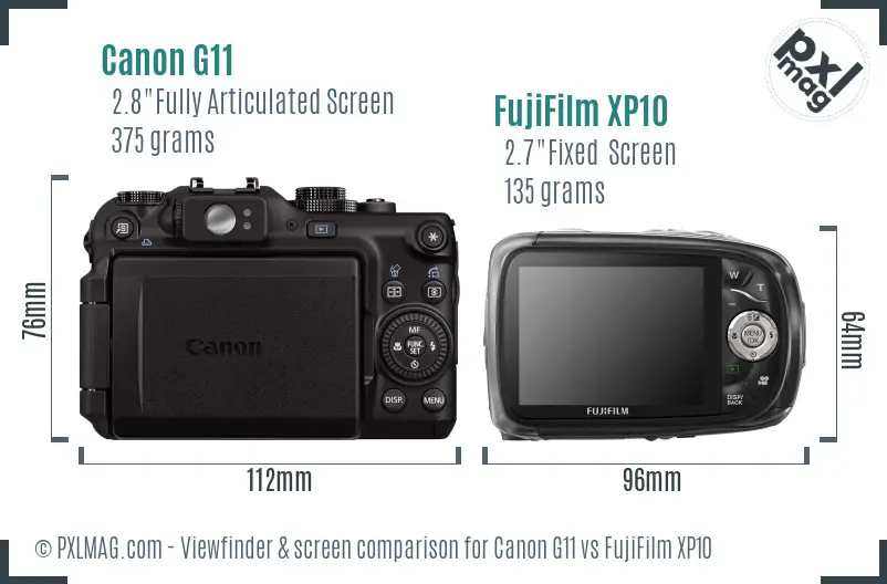 Canon G11 vs FujiFilm XP10 Screen and Viewfinder comparison Canon G11 vs FujiFilm XP10 Screen and Viewfinder comparison