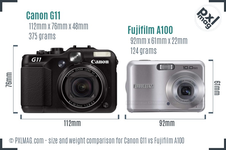 Canon G11 vs Fujifilm A100 size comparison Canon G11 vs Fujifilm A100 size comparison