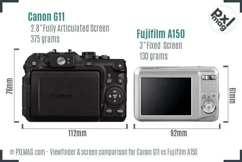 Canon G11 vs Fujifilm A150 Screen and Viewfinder comparison