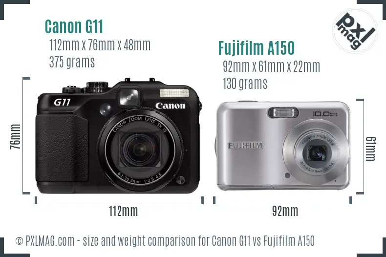 Canon G11 vs Fujifilm A150 size comparison