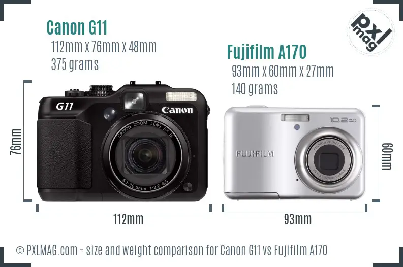 Canon G11 vs Fujifilm A170 size comparison Canon G11 vs Fujifilm A170 size comparison