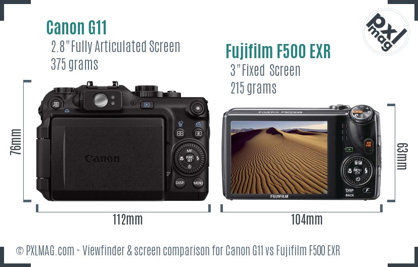 Canon G11 vs Fujifilm F500 EXR Screen and Viewfinder comparison