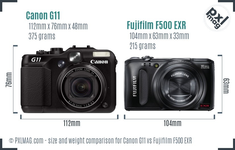 Canon G11 vs Fujifilm F500 EXR size comparison