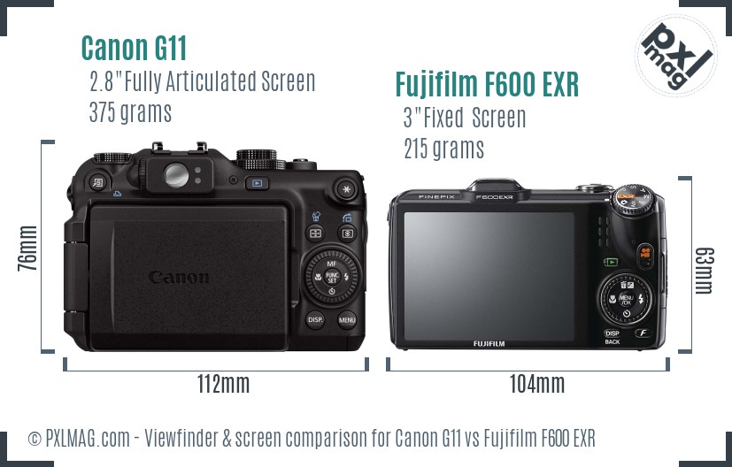 Canon G11 vs Fujifilm F600 EXR Screen and Viewfinder comparison