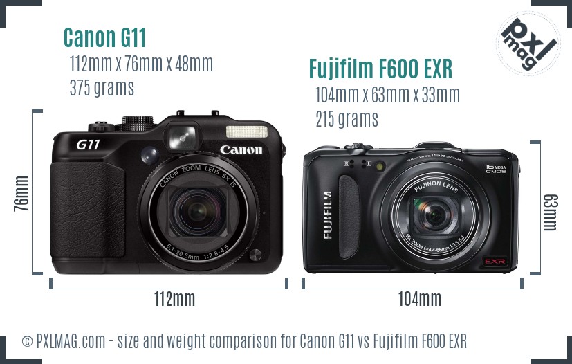 Canon G11 vs Fujifilm F600 EXR size comparison