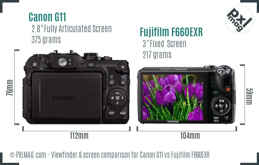 Canon G11 vs Fujifilm F660EXR Screen and Viewfinder comparison