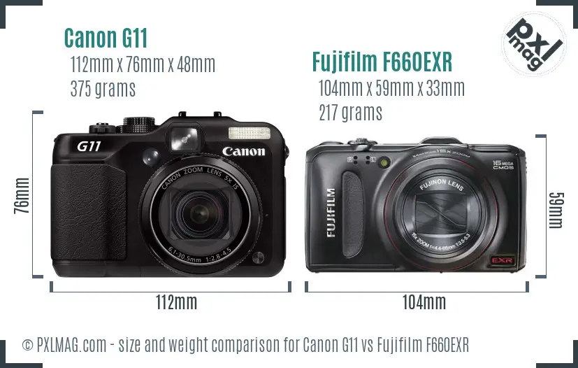 Canon G11 vs Fujifilm F660EXR size comparison
