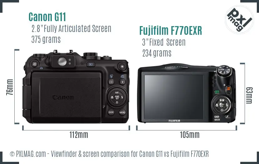 Canon G11 vs Fujifilm F770EXR Screen and Viewfinder comparison