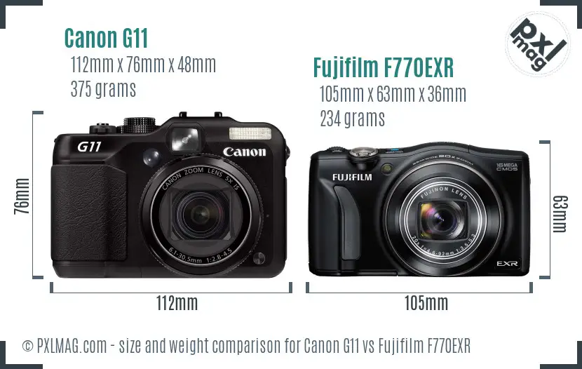 Canon G11 vs Fujifilm F770EXR size comparison