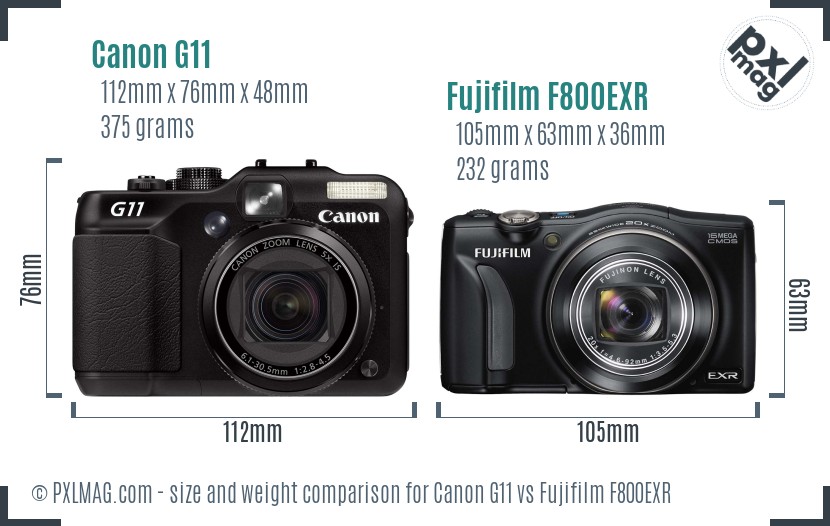 Canon G11 vs Fujifilm F800EXR size comparison Canon G11 vs Fujifilm F800EXR size comparison