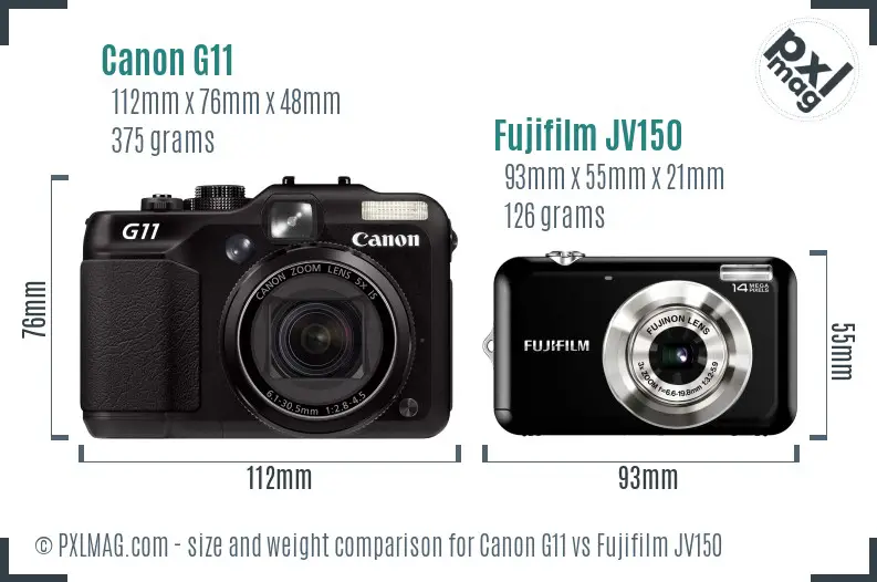 Canon G11 vs Fujifilm JV150 size comparison Canon G11 vs Fujifilm JV150 size comparison
