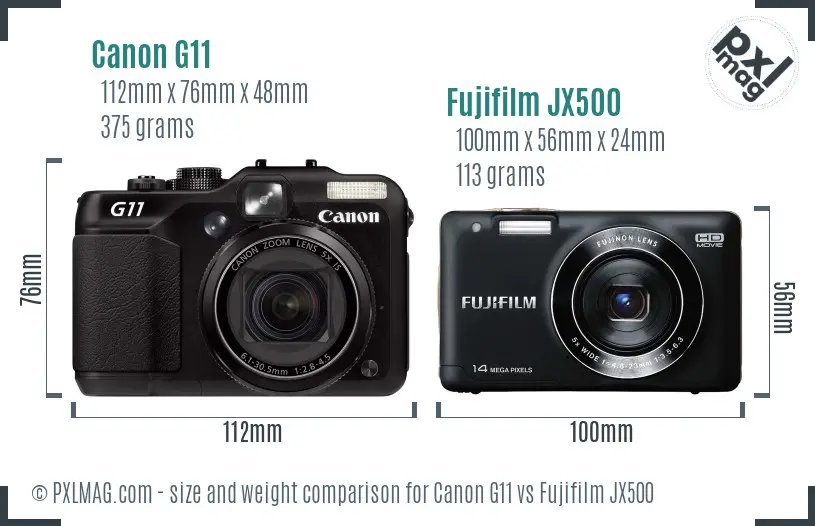 Canon G11 vs Fujifilm JX500 size comparison