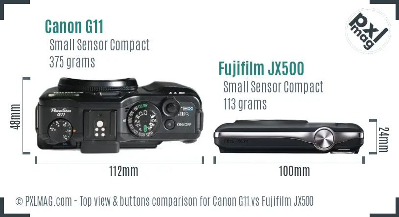 Canon G11 vs Fujifilm JX500 top view buttons comparison