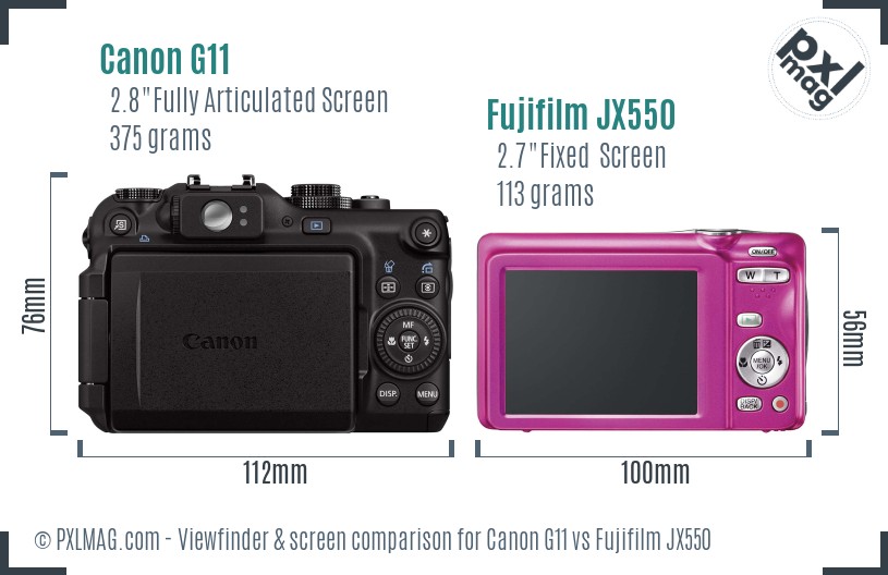 Canon G11 vs Fujifilm JX550 Screen and Viewfinder comparison