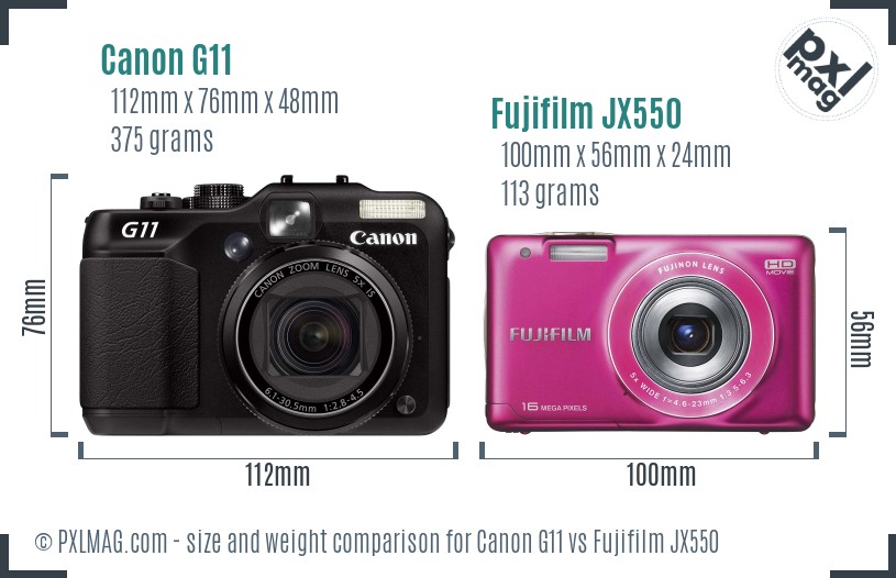 Canon G11 vs Fujifilm JX550 size comparison