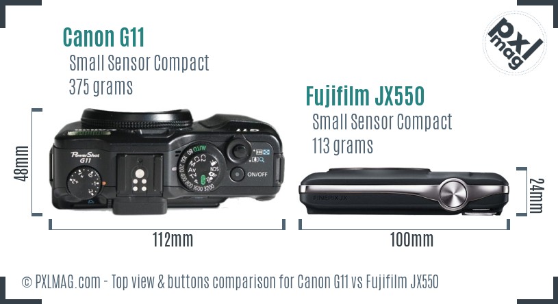 Canon G11 vs Fujifilm JX550 top view buttons comparison