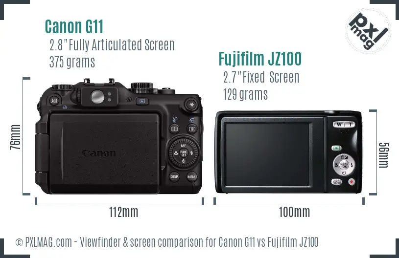 Canon G11 vs Fujifilm JZ100 Screen and Viewfinder comparison