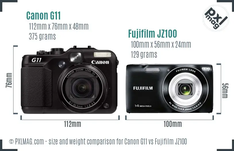 Canon G11 vs Fujifilm JZ100 size comparison