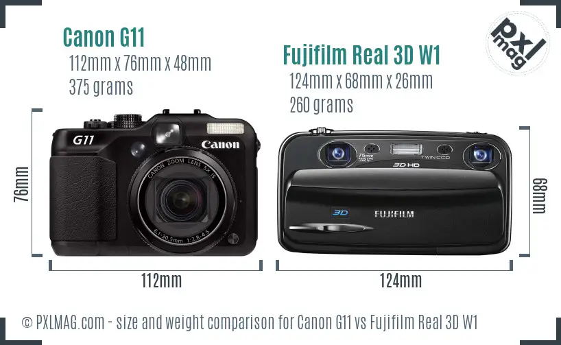 Canon G11 vs Fujifilm Real 3D W1 size comparison Canon G11 vs Fujifilm Real 3D W1 size comparison
