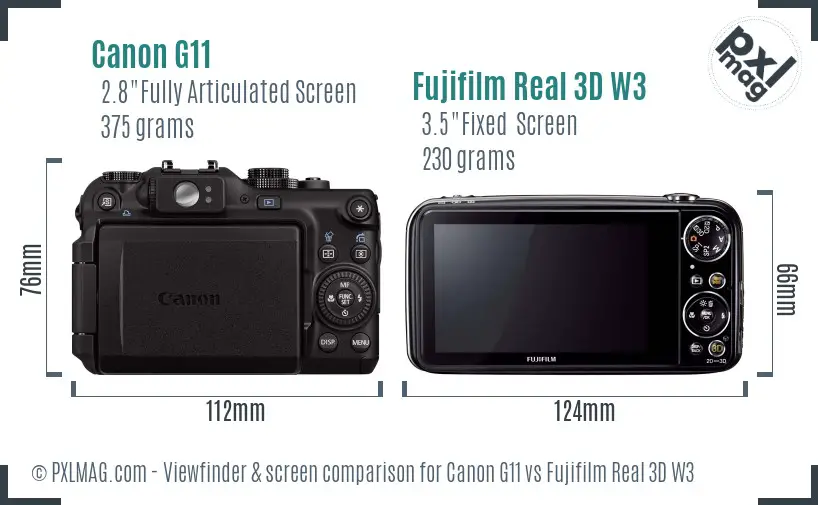 Canon G11 vs Fujifilm Real 3D W3 Screen and Viewfinder comparison