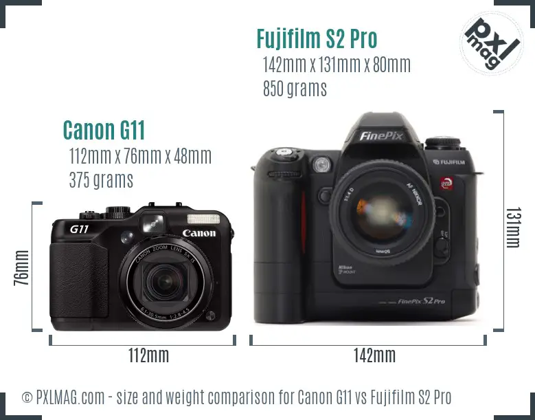 Canon G11 vs Fujifilm S2 Pro size comparison Canon G11 vs Fujifilm S2 Pro size comparison