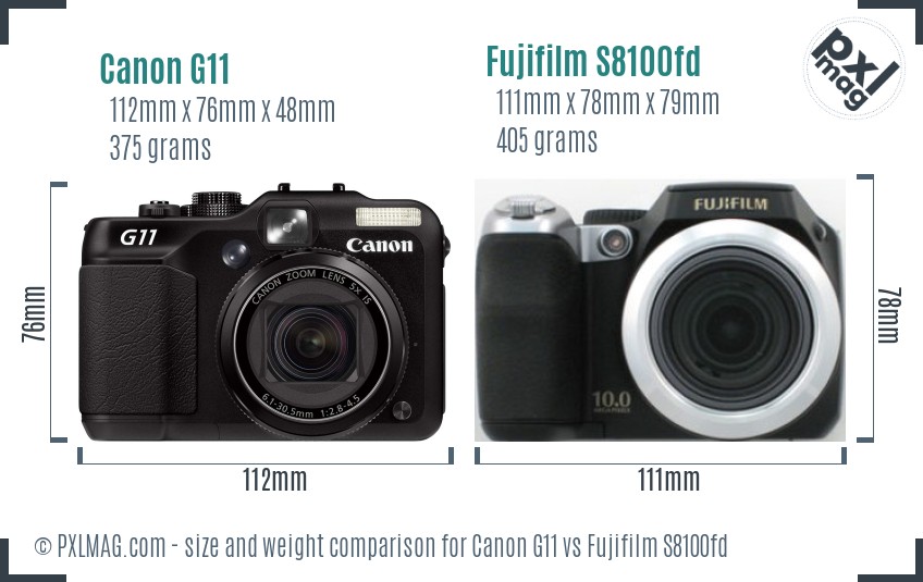 Canon G11 vs Fujifilm S8100fd size comparison