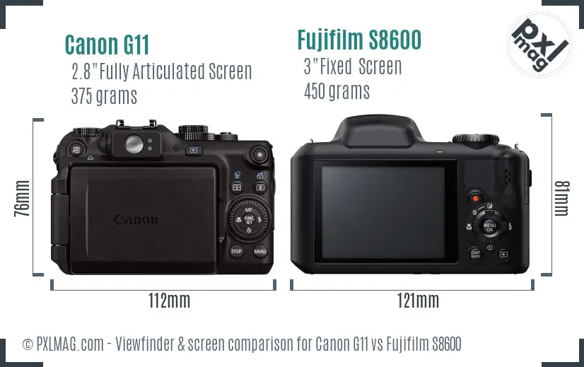 Canon G11 vs Fujifilm S8600 Screen and Viewfinder comparison