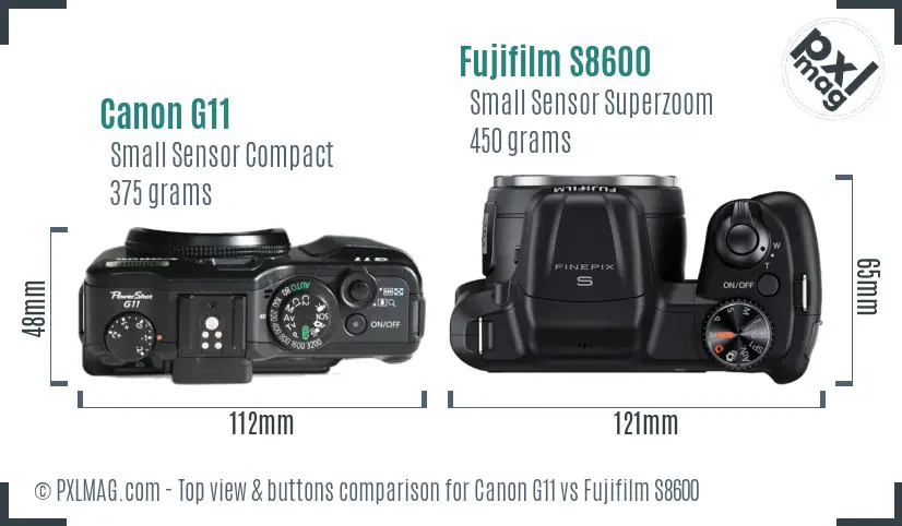 Canon G11 vs Fujifilm S8600 top view buttons comparison
