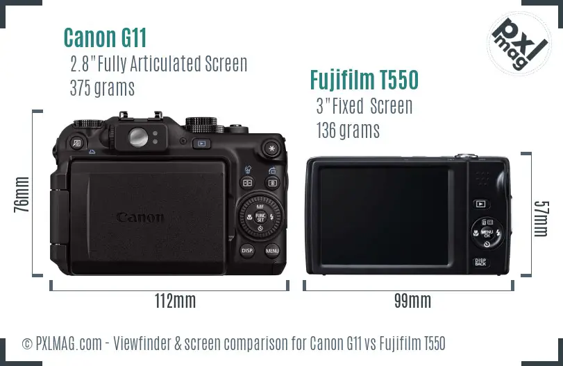 Canon G11 vs Fujifilm T550 Screen and Viewfinder comparison