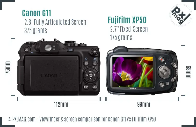 Canon G11 vs Fujifilm XP50 Screen and Viewfinder comparison Canon G11 vs Fujifilm XP50 Screen and Viewfinder comparison