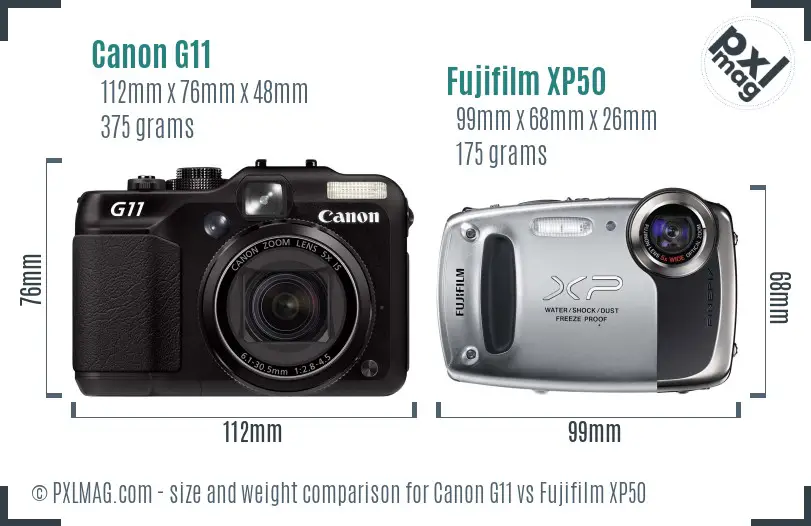 Canon G11 vs Fujifilm XP50 size comparison Canon G11 vs Fujifilm XP50 size comparison