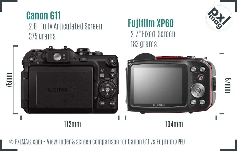 Canon G11 vs Fujifilm XP60 Screen and Viewfinder comparison Canon G11 vs Fujifilm XP60 Screen and Viewfinder comparison