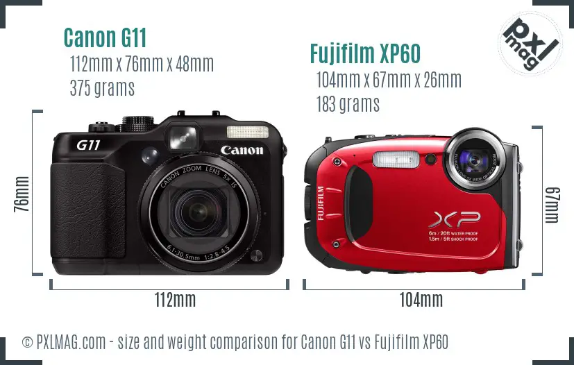 Canon G11 vs Fujifilm XP60 size comparison Canon G11 vs Fujifilm XP60 size comparison