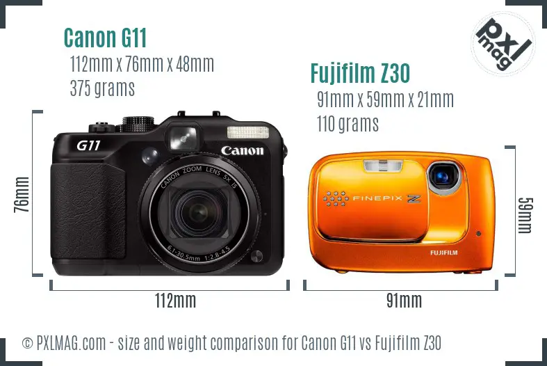 Canon G11 vs Fujifilm Z30 size comparison