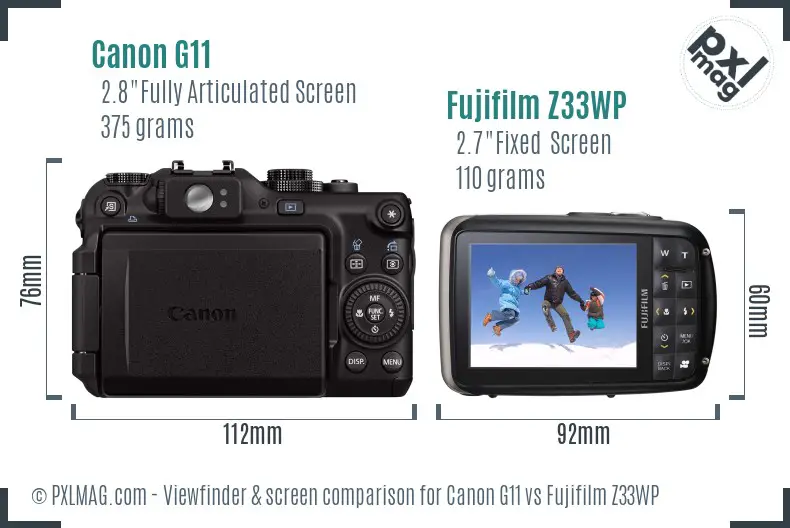 Canon G11 vs Fujifilm Z33WP Screen and Viewfinder comparison