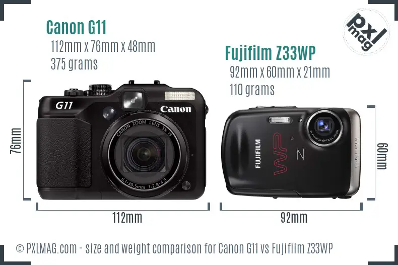 Canon G11 vs Fujifilm Z33WP size comparison