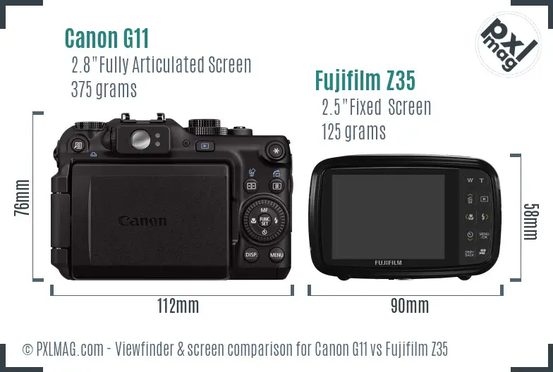Canon G11 vs Fujifilm Z35 Screen and Viewfinder comparison