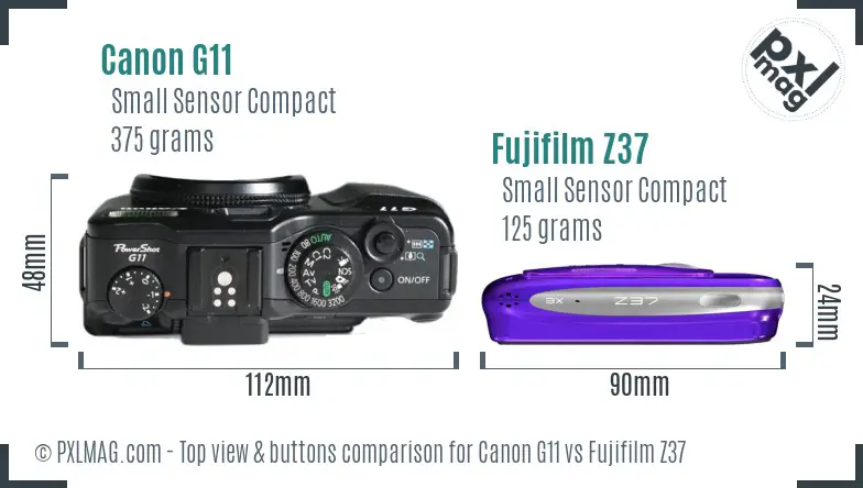 Canon G11 vs Fujifilm Z37 top view buttons comparison