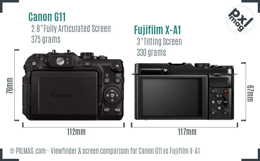 Canon G11 vs Fujifilm X-A1 Screen and Viewfinder comparison Canon G11 vs Fujifilm X-A1 Screen and Viewfinder comparison