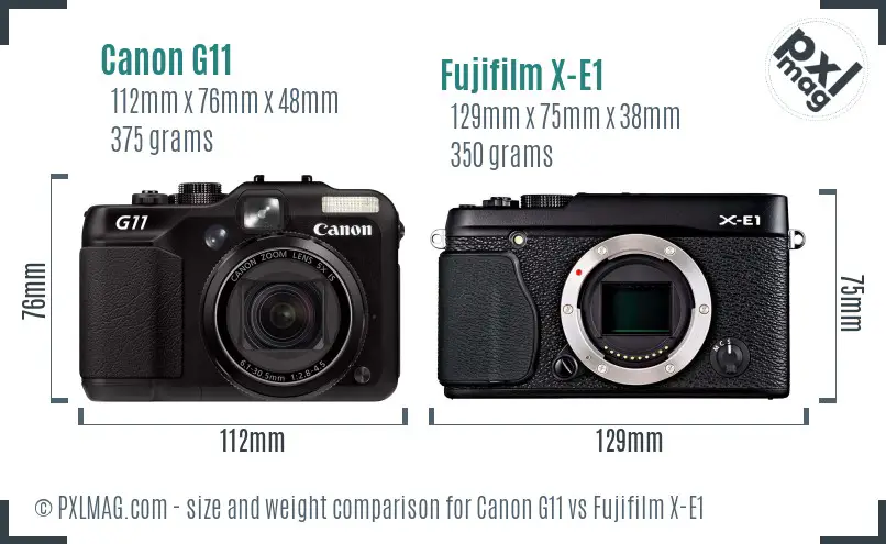 Canon G11 vs Fujifilm X-E1 size comparison Canon G11 vs Fujifilm X-E1 size comparison