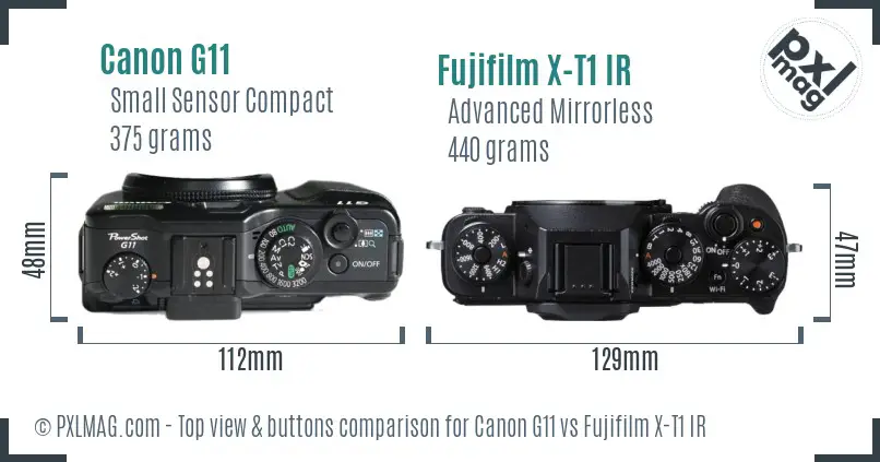 Canon G11 vs Fujifilm X-T1 IR top view buttons comparison Canon G11 vs Fujifilm X-T1 IR top view buttons comparison
