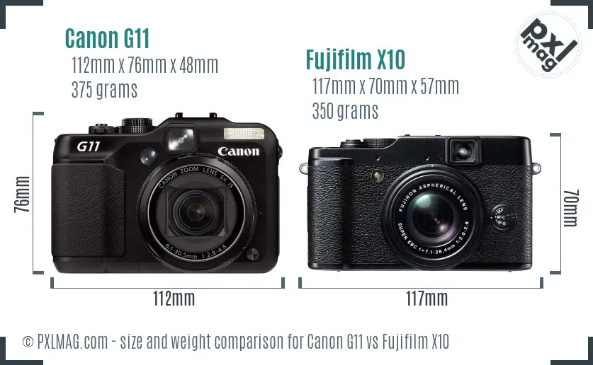 Canon G11 vs Fujifilm X10 size comparison